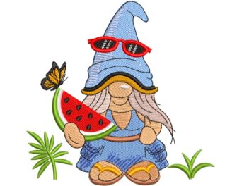 Watermelon Girl Gnome Embroidery Design, Summer Butterfly Embroidery Designs