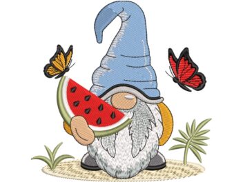 Watermelon Gnome Embroidery Design, Summer Butterfly Embroidery Designs