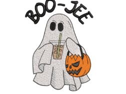 Boo-Jee Ghost with Iced Coffee Embroidery Design