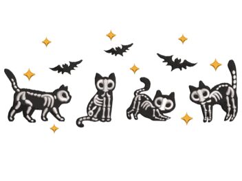 Skeletons Cat Embroidery Design, Four Halloween Ghost Cat Embroidery Design, Boo Kitten Embroidery, Halloween Cat Machine Embroidery Files