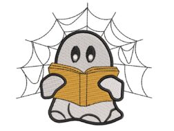 Cute Ghost Reading book Embroidery Desig