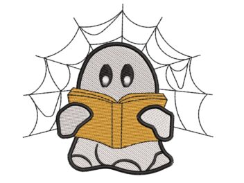 Cute Ghost Reading book Embroidery Design, Halloween Ghost Embroidery Design, Boo Embroidery, Bookish