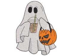 Ghost with Iced Coffee Embroidery Design