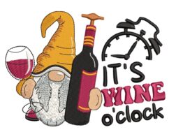 It's Wine o'clock Gnome Embroidery Design
