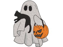 Ghost with Cat Embroidery Design