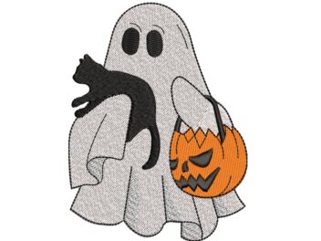 Ghost with Cat Embroidery Design, Halloween Ghost Embroidery Design