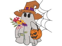 Halloween Mini Ghost with Flowers Embroidery Design