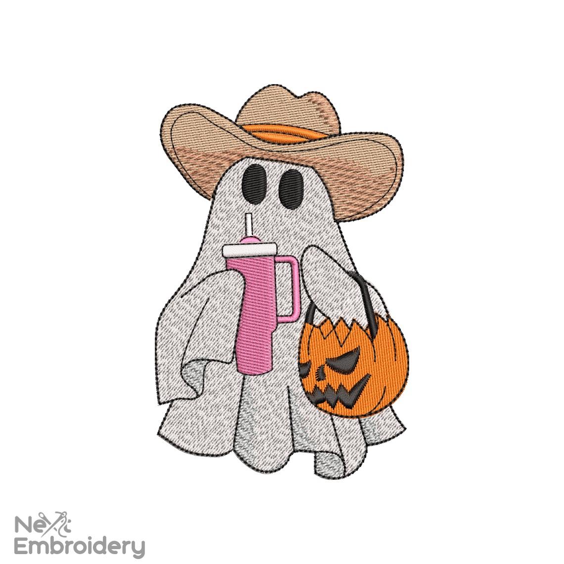 Howdy Ghost with Tumbler Embroidery Design, Halloween Ghost Embroidery Design, Boo Embroidery, Machine Embroidery Files