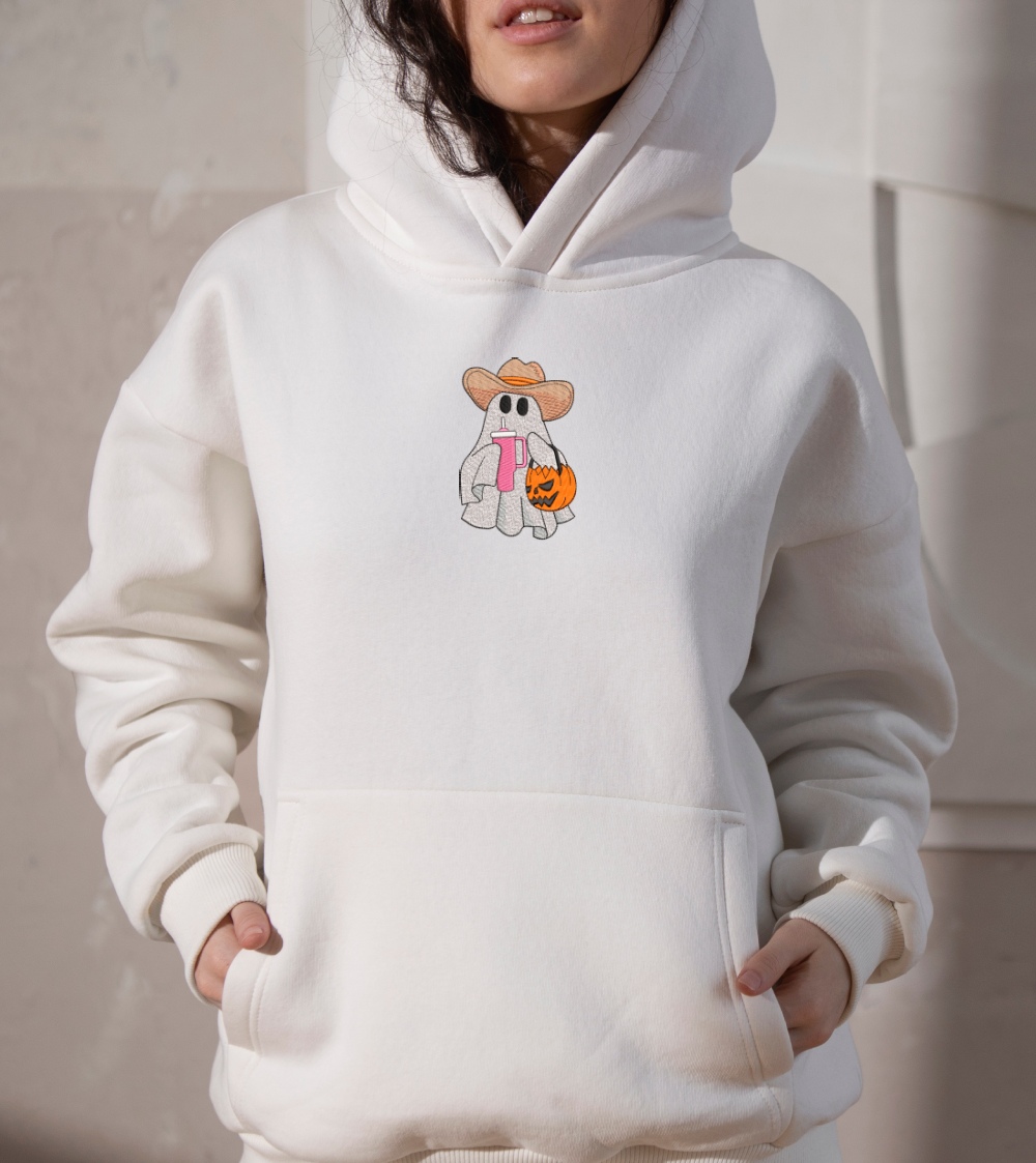 Howdy Ghost with Tumbler Embroidery Design, Halloween Ghost Embroidery Design, Boo Embroidery, Machine Embroidery Files