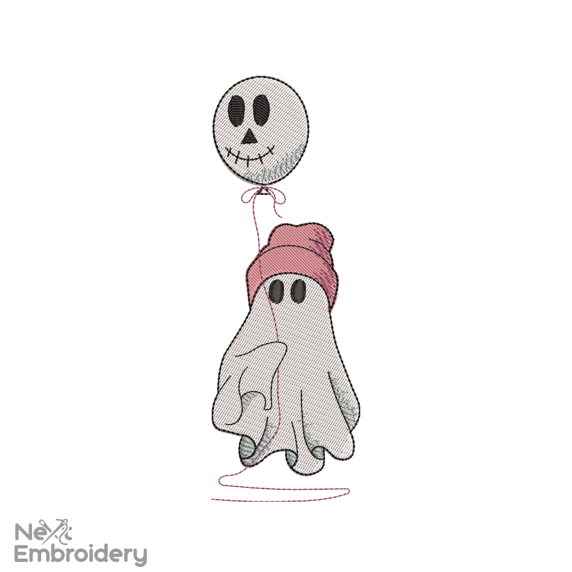 Cute Ghost with Balloon Embroidery Design