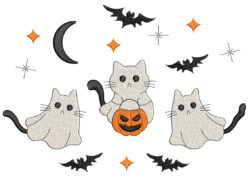 Three Halloween Ghost Cat Embroidery Design