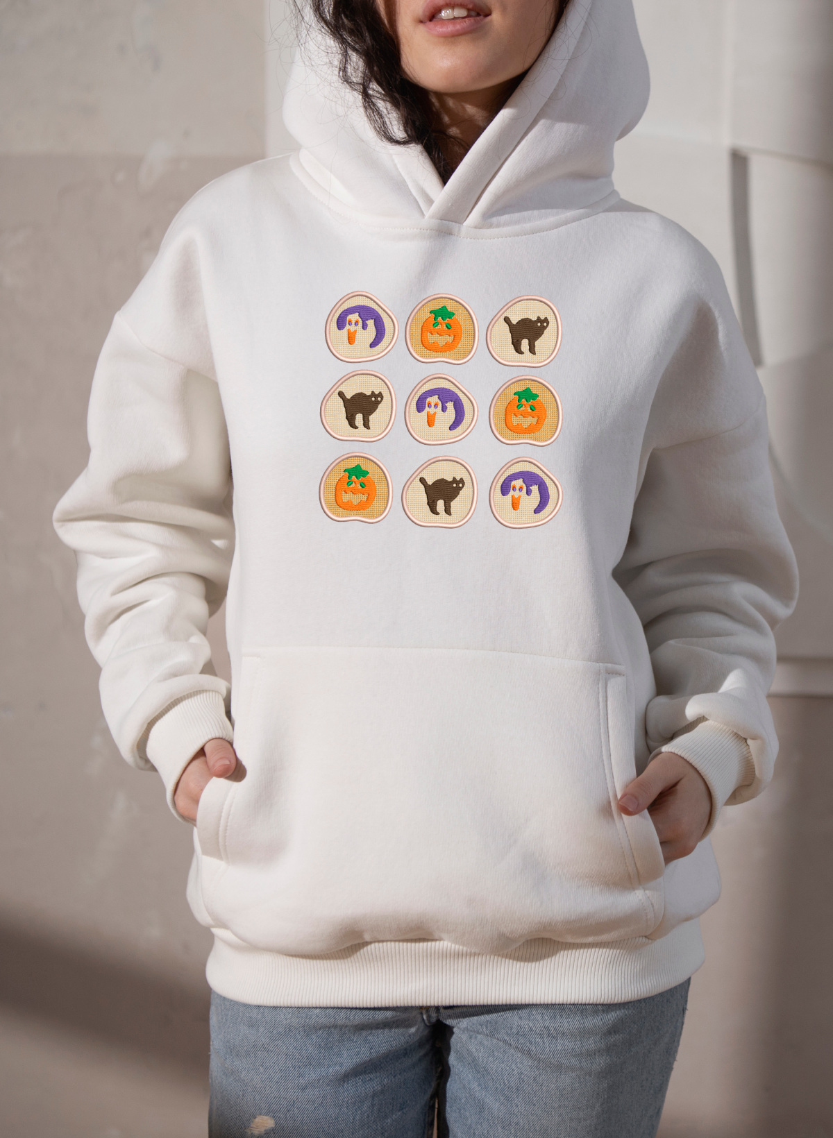 Sugar Cookies Applique Embroidery Design, Halloween Spooky Cat Pumpkin Ghost Dessert Embroidery, Cute Trendy Machine Embroidery