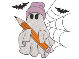 Cute Ghost with Pencil Embroidery Design