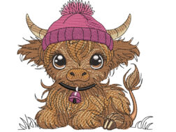 Highland Baby Cow Embroidery Design