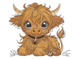 Baby Highland Cow Embroidery Design