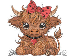 Cute Highland Baby Cow Embroidery Design