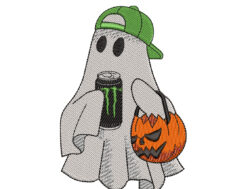 Halloween Ghost with Monster Energy Drink Embroidery Design