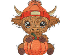 Highland Cow Pumpkin Embroidery Design