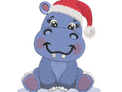 Hippo Christmas Embroidery Design