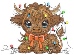 Christmas Highland Baby Cow Embroidery Design