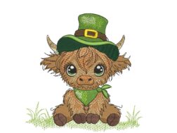 Baby Highland Cow Patricks day Embroidery Design