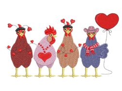 Chickens Valentine Embroider Design