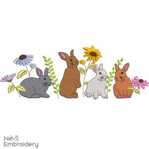 Floral Bunny Embroidery Design, Easter Rabbit Spring Embroidery Designs, Instant Download