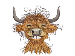 Funny Highland Cow Embroidery Design