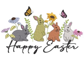 Happy Easter Bunny Embroidery Design, Easter Rabbit Spring Embroidery Designs, Instant Download