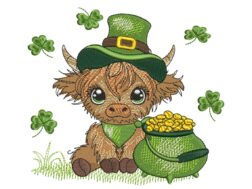 Highland Cow Patricks day Embroidery Design