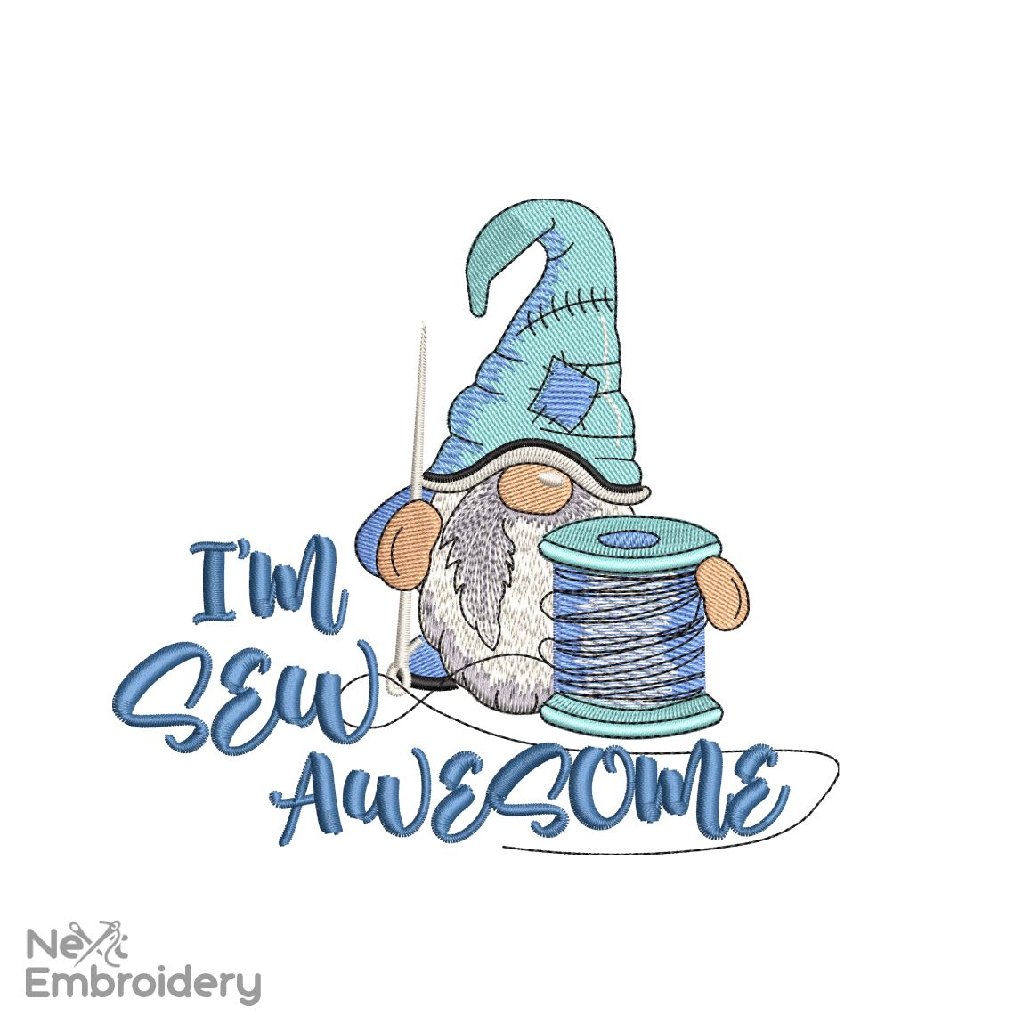 Im sew Awesome Gnome Embroidery Design, Sewing, Crafting Embroidery Designs, Instant Download