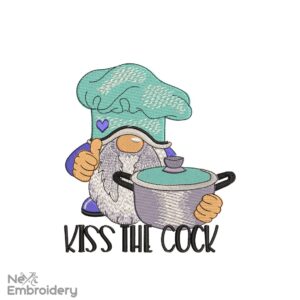 Kiss the Cook Embroidery Design, Gnome Embroidery Design, Tea Towel Embroidery File