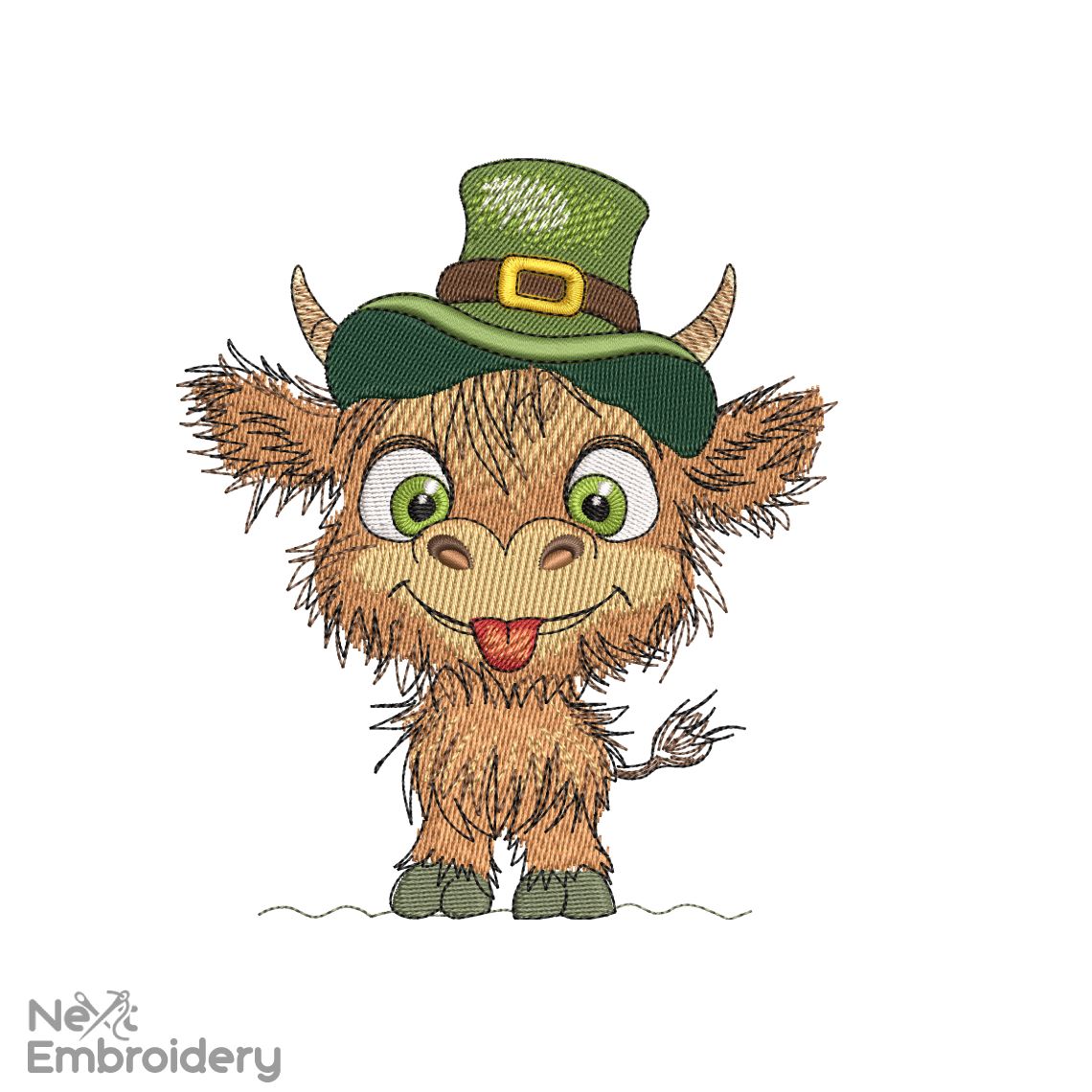 Lucky Highland Cow Embroidery Designs, St Patricks Day Lucky Holiday Embroidery Designs, Irish, Shamrock, Lucky, Happy