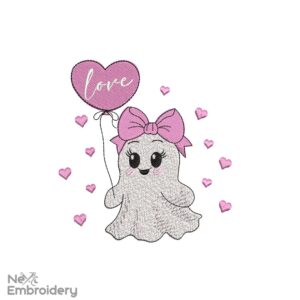 Mini Cute Valentine Ghost Embroidery Designs, Love Cute Ghost with Balloon Embroidery Designs, Machine Embroidery File