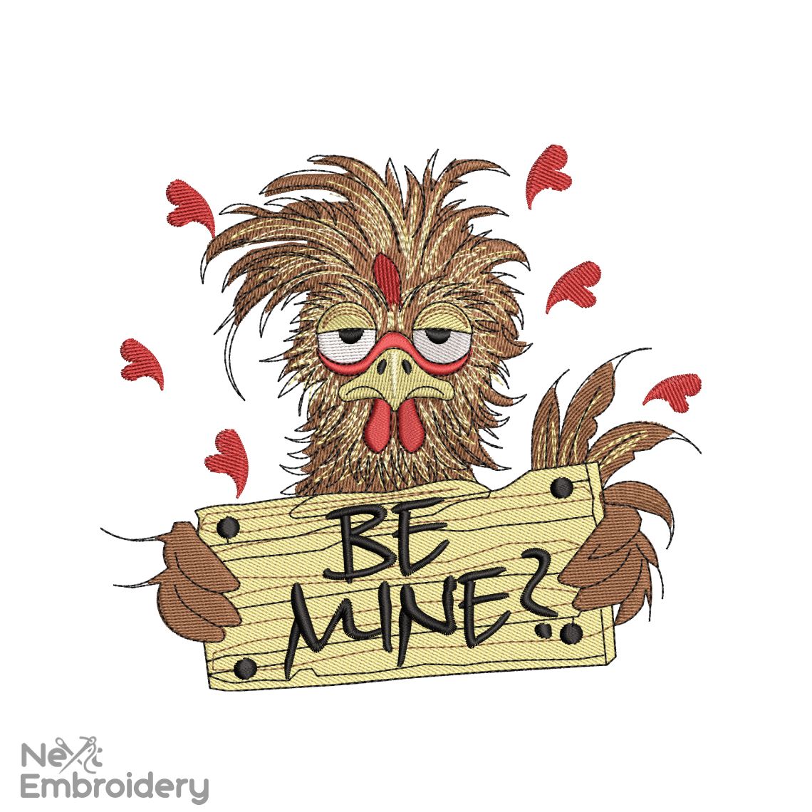 Valentine Grumpy Chicken Embroider Design, Be Mine Funny Machine embroidery file, Instant Download