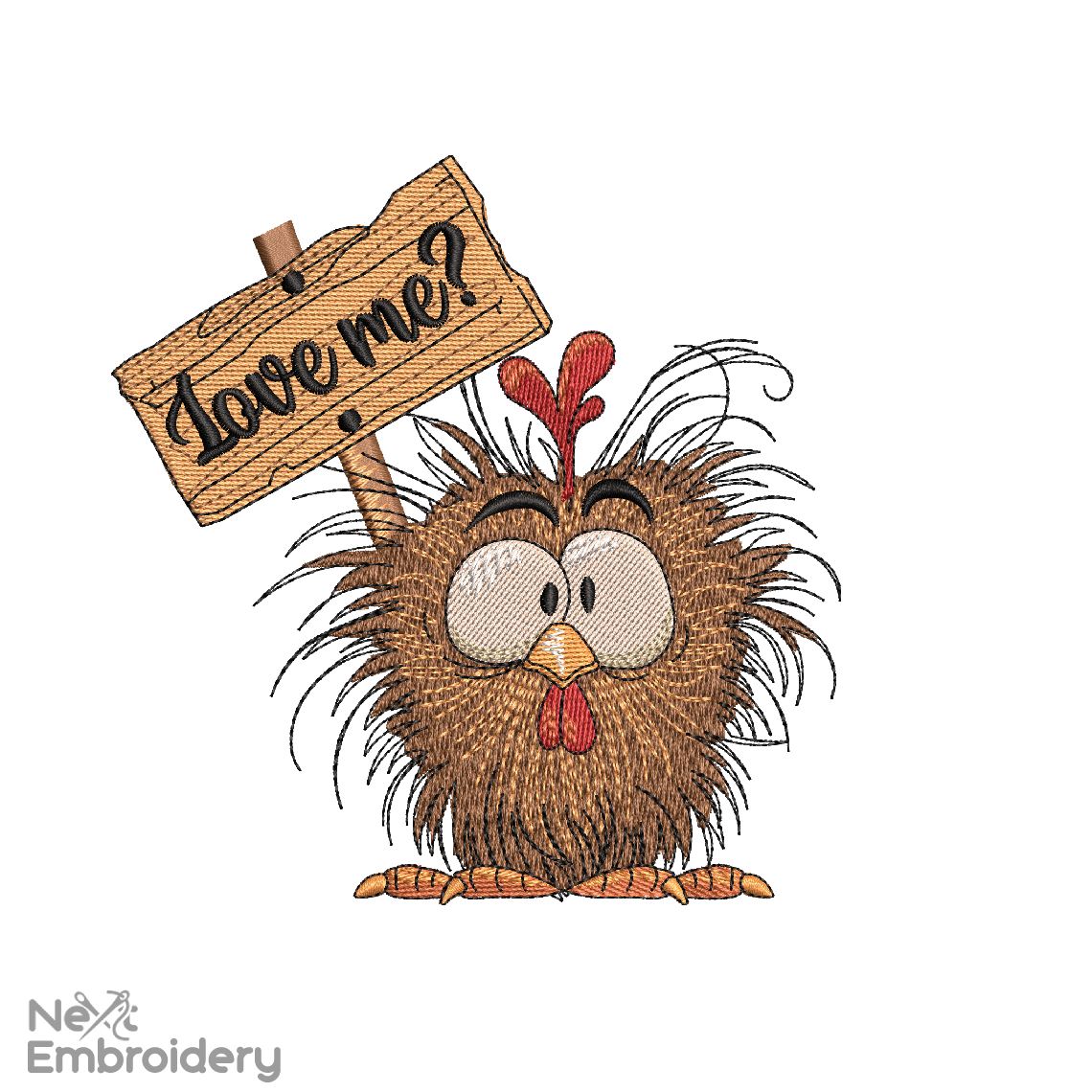 Valentine Love Crazy Funny Chicken Embroidery Design, Machine embroidery file, Instant Download