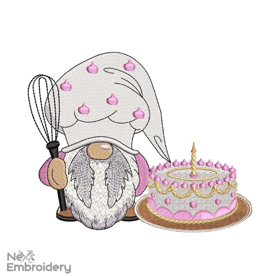 Cake Gnome Embroidery Design, Sweet Embroidery Design, Kitchen Embroidery File