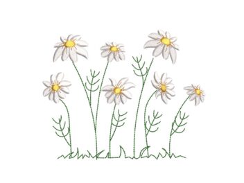 Daisy Wildflowers Embroidery Design, Garden Spring Embroidery Designs