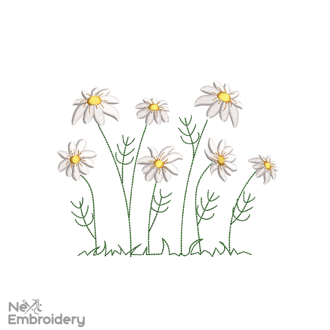 Daisy Wildflowers Embroidery Design, Garden Spring Embroidery Designs