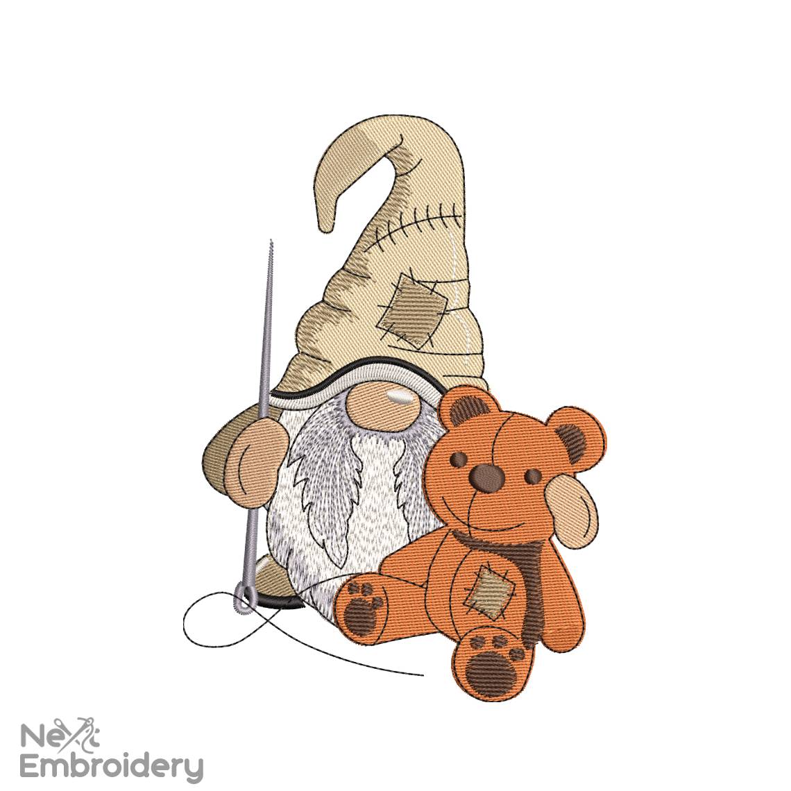 Sewing Teddy Gnome Embroidery Design, Sew Machine Embroidery Designs, Knitting Embroidery Design, Instant Download
