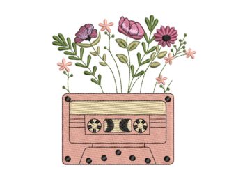 Vintage Cassette embroidery design, Retro Music Song embroidery design, Machine embroidery file, Instant Download