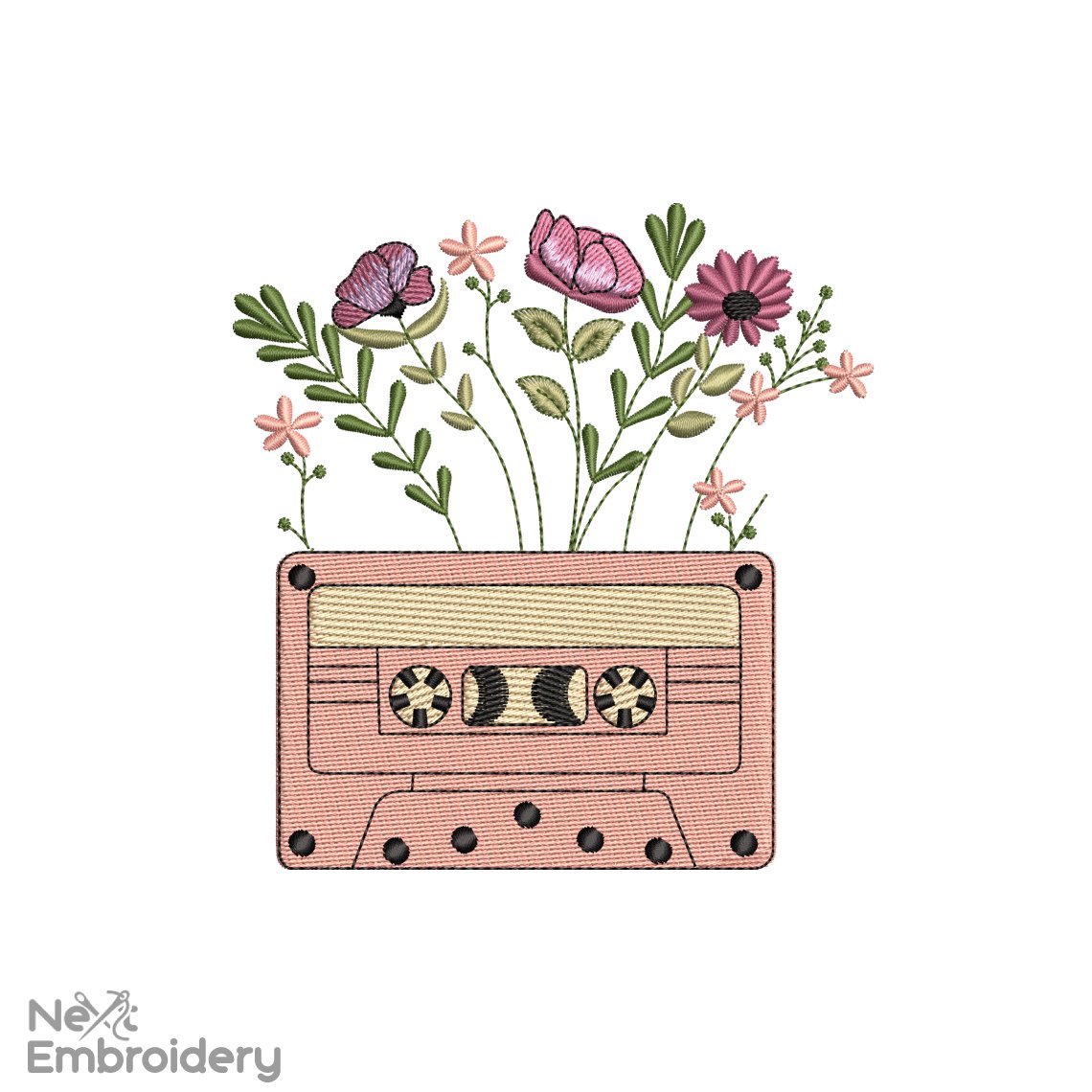 Vintage Cassette embroidery design, Retro Music Song embroidery design, Machine embroidery file, Instant Download