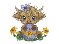 Highland Easter Baby Cow Embroidery Design