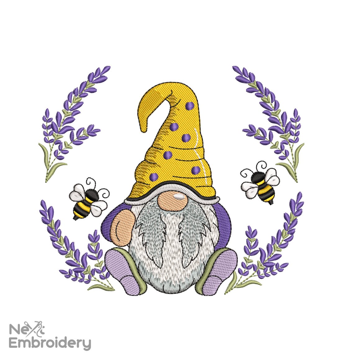 Provence Lavender Embroidery Design. Spring Gnome Embroidery Designs, Holiday Embroidery Designs
