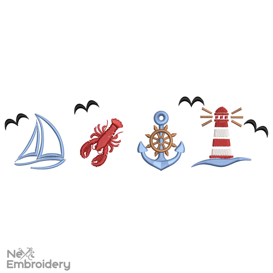 Coastal Embroidery Design, Nautical Summer Embroidery Design, Instant Download