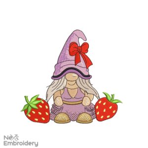 Gnome Strawberries Embroidery Design, Summer Embroidery Designs, Instant Download