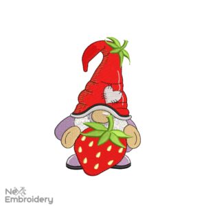 Gnome Strawerberry Embroidery Design, Summer Embroidery Designs, Instant Download
