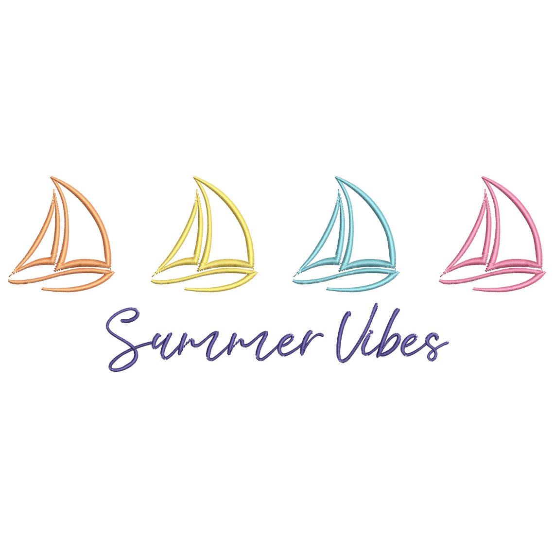 Summer Vibes Embroidery Design, Summer Boats Embroidery Design, Instant Download