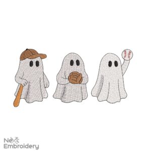 Baseball Ghosts Embroidery Design. Halloween Ghost Embroidery Design, Boo Embroidery, Machine Embroidery Files,