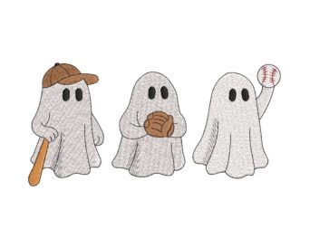 Baseball Ghosts Embroidery Design. Halloween Ghost Embroidery Design, Boo Embroidery, Machine Embroidery Files,